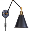 Helnys Industrial Black Swing Arm LED Wall Sconce Vintage Loft Plug-In Lamp