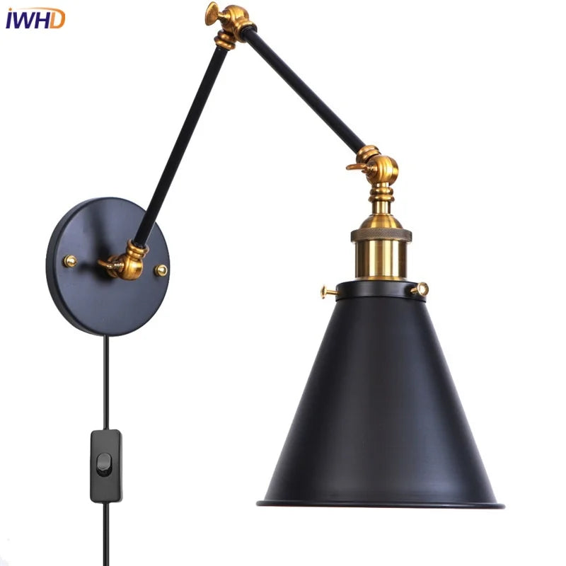 Helnys Retro LED Swing Arm Wall Sconce Black Industrial Vintage Loft Lamp