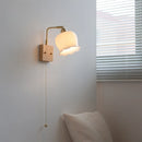 Helnys Nordic Decor LED Wall Sconce Gold Brass White Glass Pull Chain Bedroom Bedside Lamp