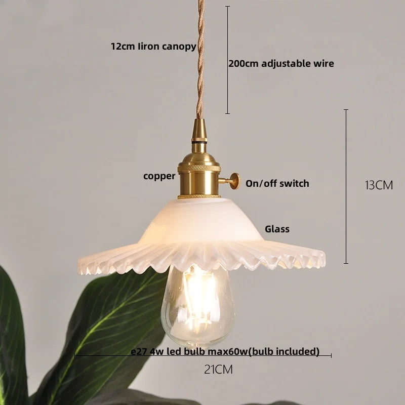 Helnys Amber Glass LED Pendant Light with Adjustable Copper Wire - Loft Style