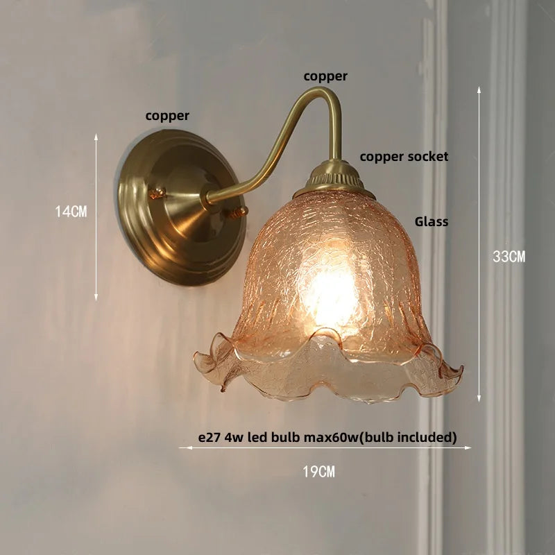 Helnys Vintage Style Blue Flower Glass Wall Sconce LED Lamp