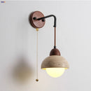 Helnys LED Adjustable Wall Lamp with Pull Chain Switch, Yellow Travertine White Glass