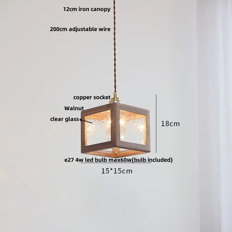 Nordic Modern LED Pendant Light with Wood and Glass Lampshade by Helnys