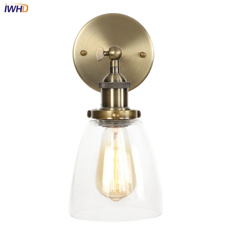 Helnys Single Arm LED Wall Lamp Glass Iron Vintage Stair Light Fixtures