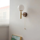 Helnys White Glass LED Wall Sconce with Pull Chain Switch & Copper Base