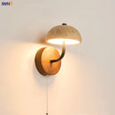 Helnys Mushroom LED Wall Light: Walnut Canopy, Yellow Travertine Wall Lamp