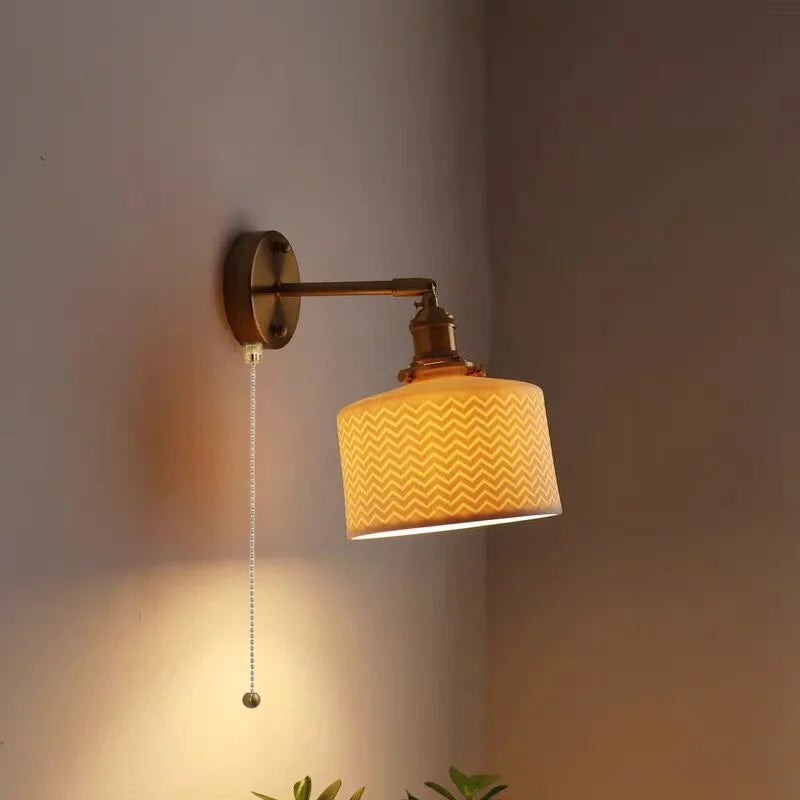 Helnys Ceramic E27 LED Wall Lamp Sconce with Pull Chain Switch - Nordic Modern Style