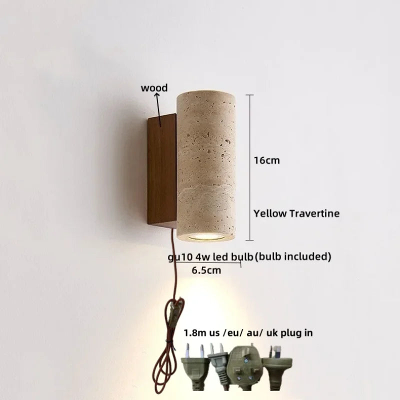 Helnys Wood Canopy LED Wall Lights - Nordic Modern Yellow Travertine Sconce