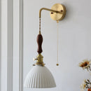 Helnys Walnut Wood LED Wall Sconce Modern Copper Pull Chain Switch Stair Light Fixtures