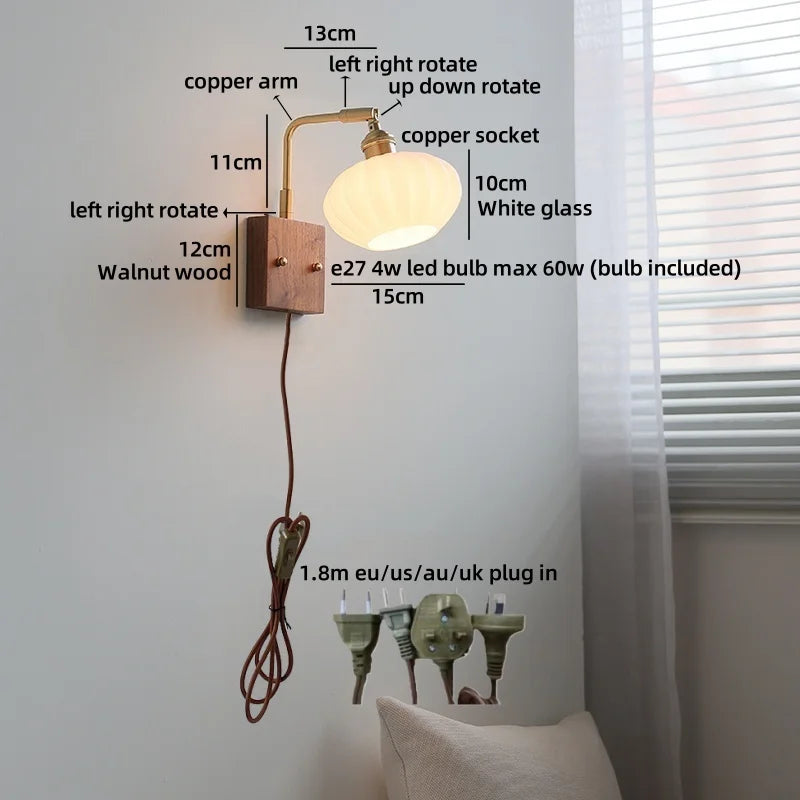 Helnys White Pumpkin Glass LED Wall Lamp for Kids Room & Bathroom Mirror Lighting