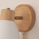 Helnys Japanese Style LED Wall Light Fixture Ceramic Wood Bedside Lamp