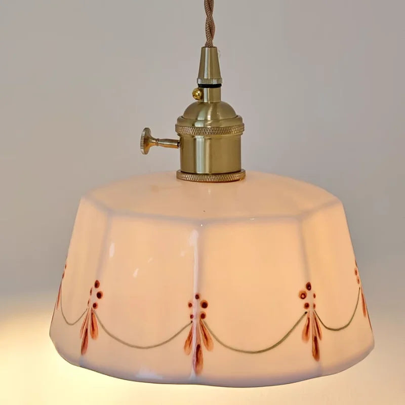 Helnys LED Ceramic Brass Wall Light Fixture Pull Chain Switch Bedside Lamp