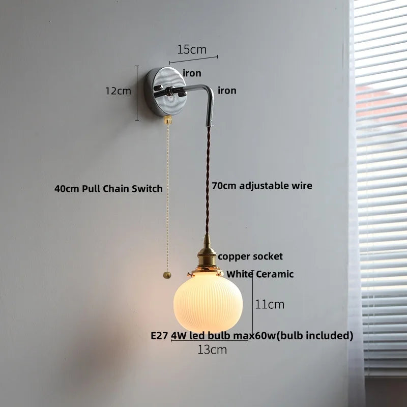 Helnys Nordic White Ceramic LED Wall Sconce Modern Hotel Dining Stair Light