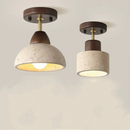 Helnys LED Ceiling Light Japan Style Yellow Travertine Stone Wood Base