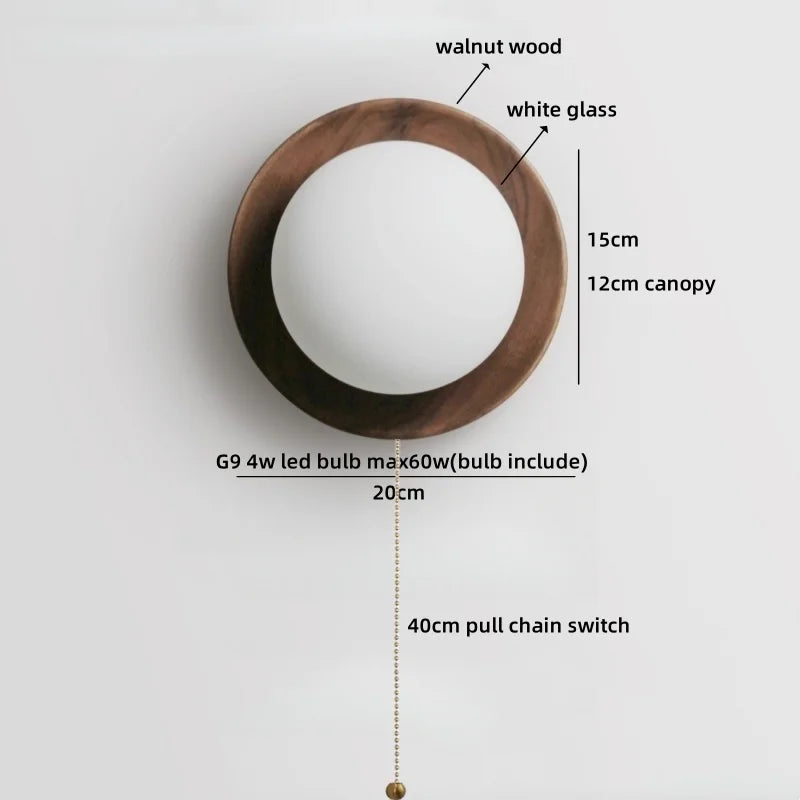 Helnys Wabi Sabi LED Wall Sconce White Glass Walnut Wood Modern Decor
