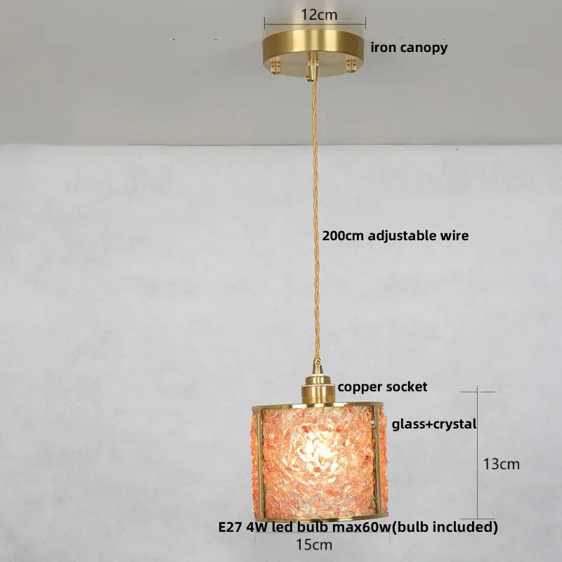 Helnys Crystal Glass LED Pendant Light Fixture American Style Luxury Hang Lamp