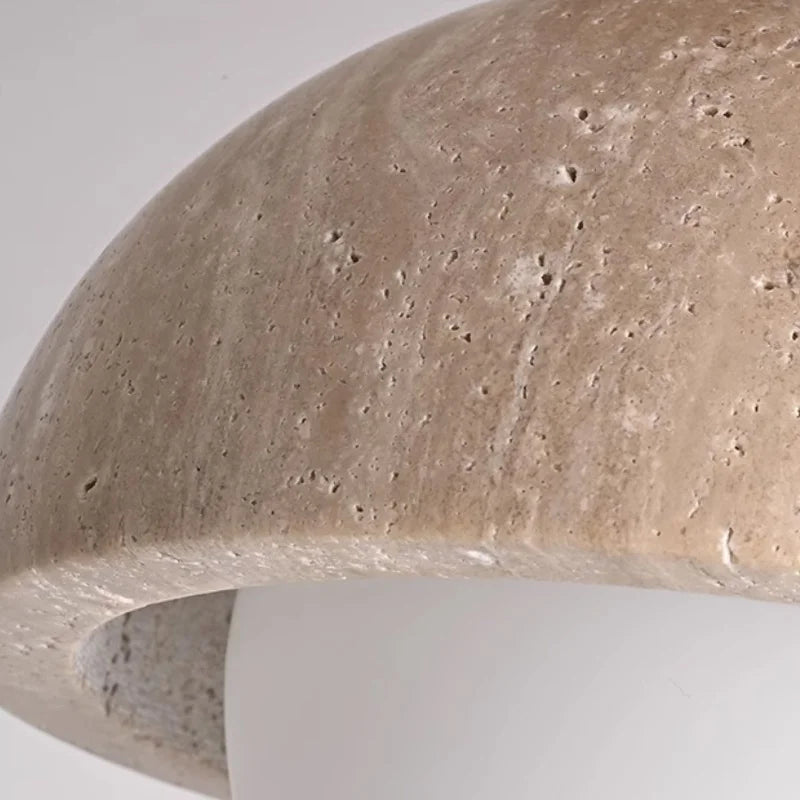 Helnys Round Stone LED Ceiling Lamp Wood Canopy White Japan Style Light Fixture