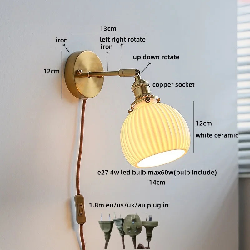 Helnys Ceramic LED Wall Sconce for Home Living Room Bedside Decor