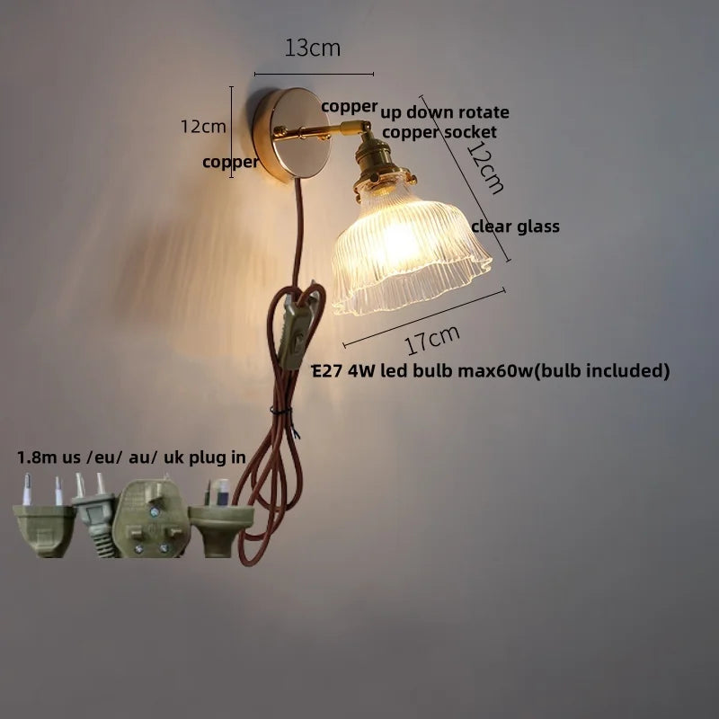 Helnys Clear Glass LED Wall Lamp Sconce, Modern Nordic Rotate Stair Light