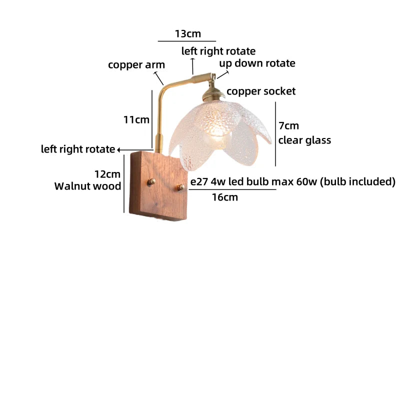 Helnys Nordic LED Flower Design Wall Light Glass Brass Living Room Bedside Lamp