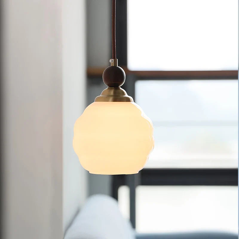Helnys Wood White Glass LED Pendant Lights - Adjustable, Modern Indoor Decor
