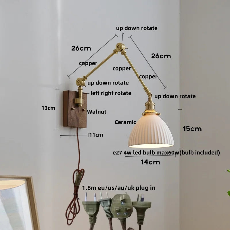 Helnys Rotatable Wood LED Wall Sconce 2 Arms Stair Light