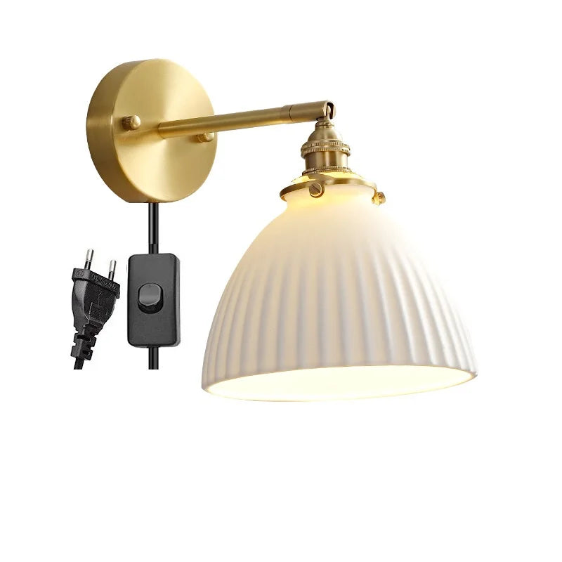 Helnys Nordic Ceramic LED Wall Light with Pull Chain Switch and E14 Socket