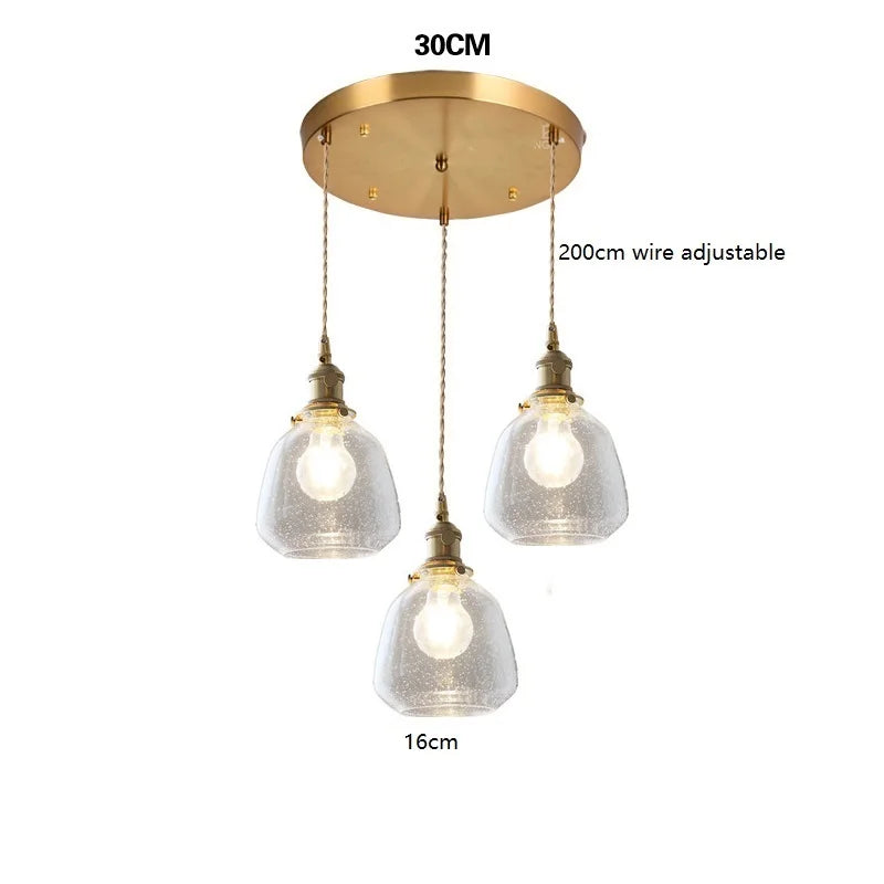 Helnys Wood LED Pendant Lamp Nordic Copper Glass Hanging Light