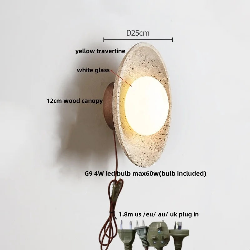 Helnys Nordic Modern LED Wall Lights Yellow Travertine Interior Home Decor Bedside Lamp