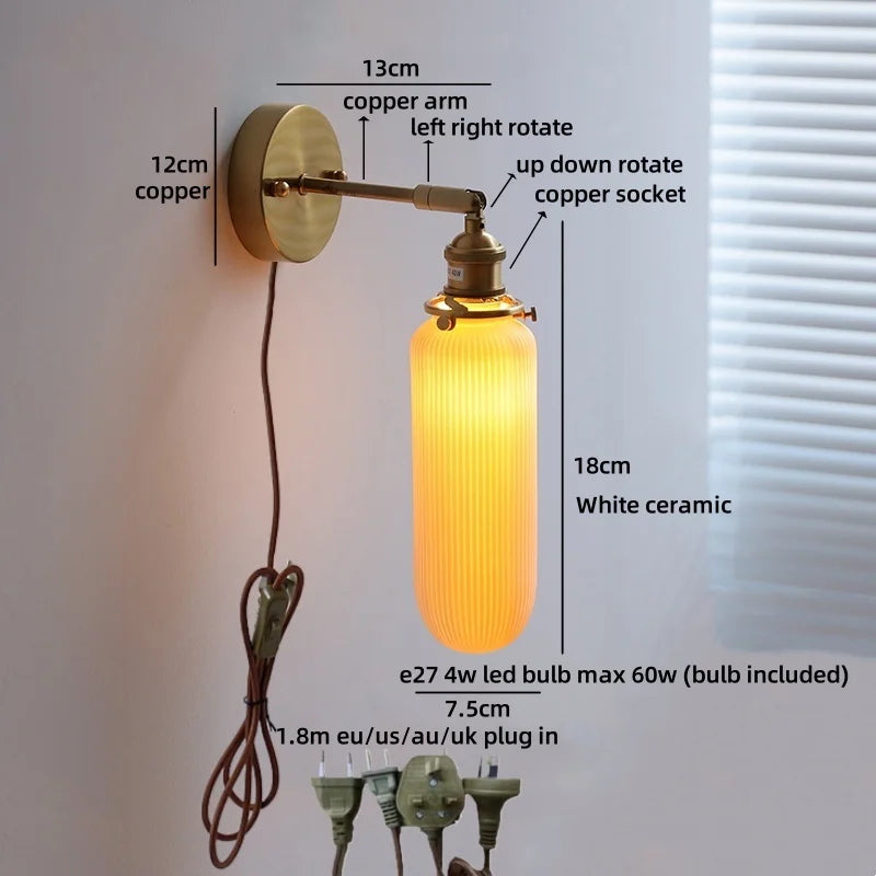 Helnys Nordic LED Wall Light White Ceramic Gold Brass Arandela