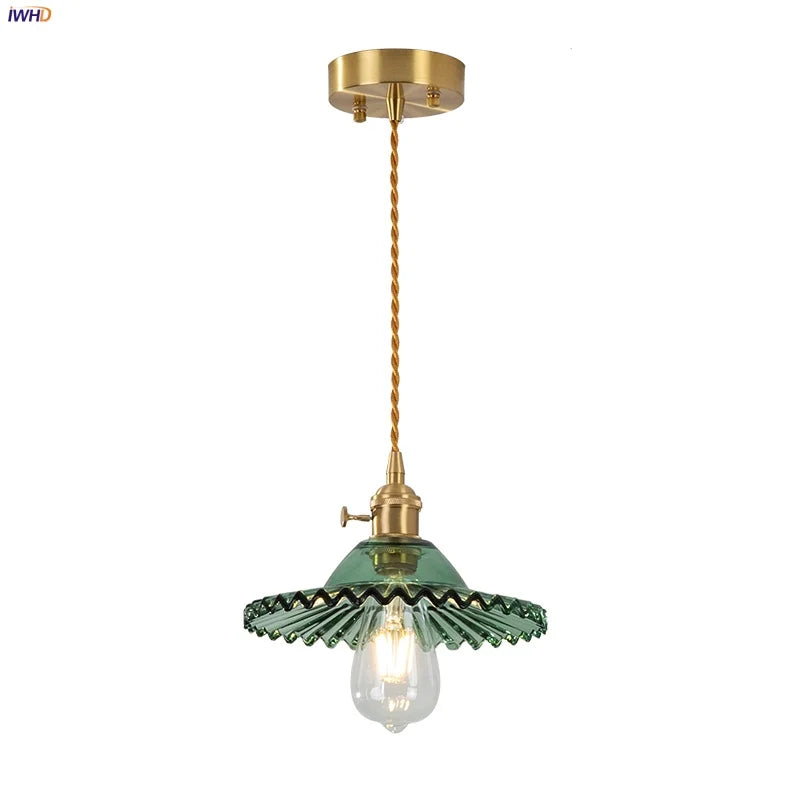 Helnys Green Glass LED Pendant Lights Modern Nordic Kitchen Hanging Lamp