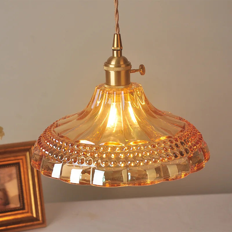 Helnys Orange Glass LED Pendant Lights, Nordic Modern Hanging Lamp
