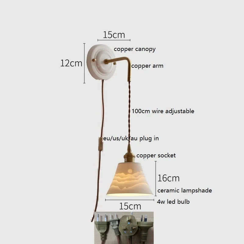 Helnys Ceramic LED Wall Sconce with Adjustable Copper Arm - Nordic Modern Style