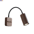 Helnys Vintage LED Wall Light Walnut Wood Black Hose Bedside Lamp
