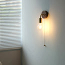 Helnys Walnut Wood LED Wall Light with Clear Glass Sconce & Pull Chain Switch