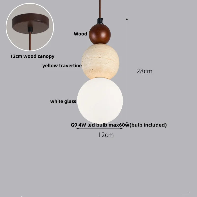Helnys Adjustable LED Pendant Lamp Nordic Modern Yellow Travertine Wood Fixture