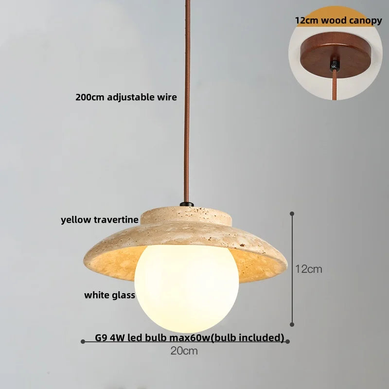 Helnys Yellow Travertine Stone LED Pendant Light Fixture