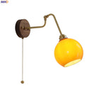 Helnys Amber Glass Ball Wall Sconce with Pull Chain Switch and Adjustable Arm