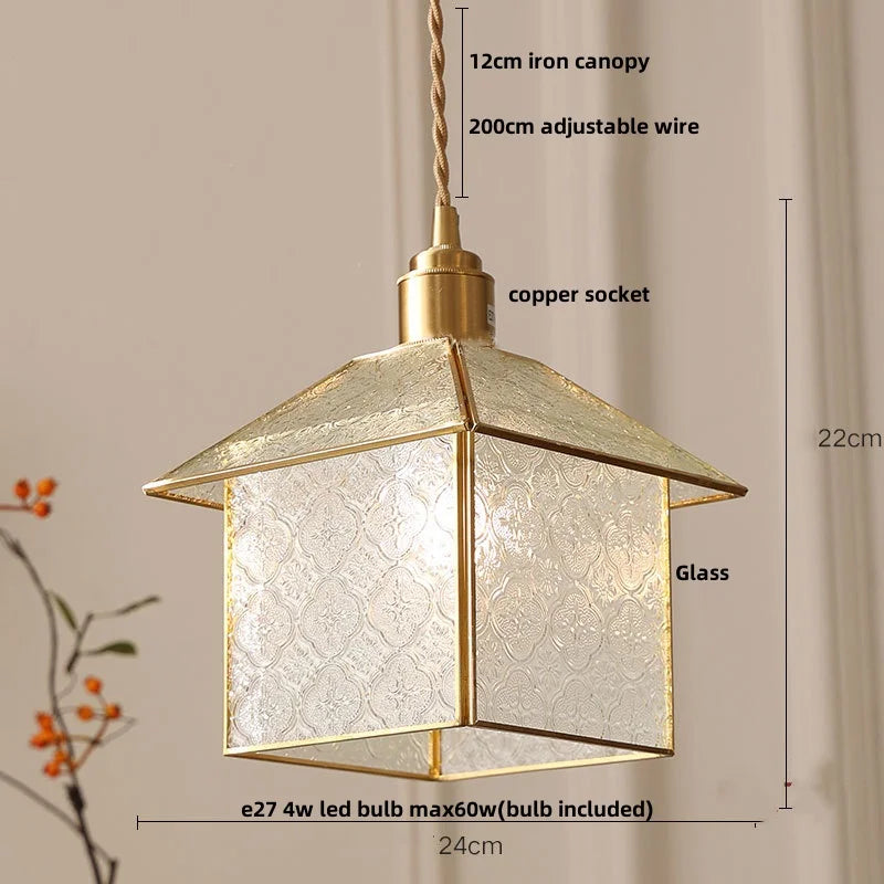 Helnys Antique Glass LED Pendant Lamp Adjustable Kitchen Light Fixture