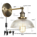 Helnys Glass Industrial LED Wall Sconce Pull Chain Switch Bedside Lamp