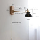 Helnys Clear Glass Copper LED Wall Lights with Pull Chain Switch and Walnut Wood Canopy