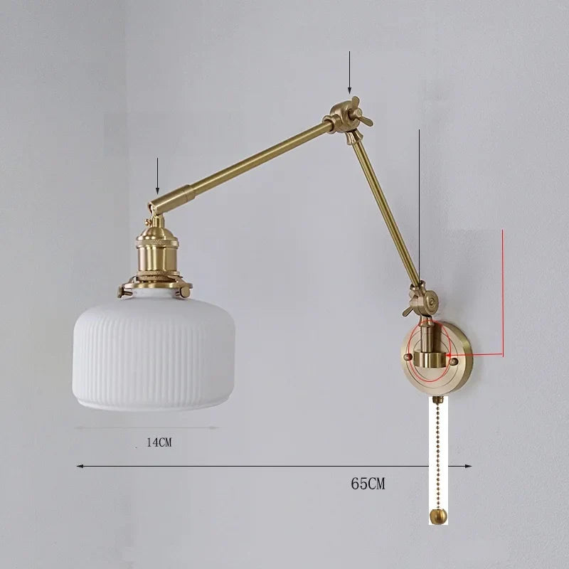 Helnys Ceramic Copper LED Wall Lamp, Adjustable Swing Arm Wall Light