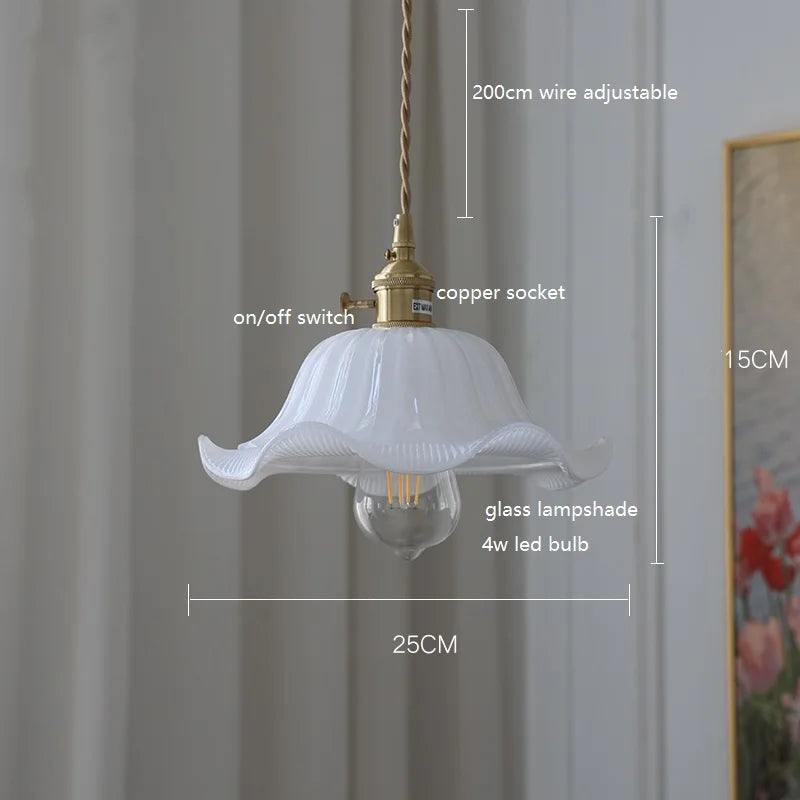 Helnys Nordic Copper Glass LED Pendant Light for Home Dining Hallway Balcony