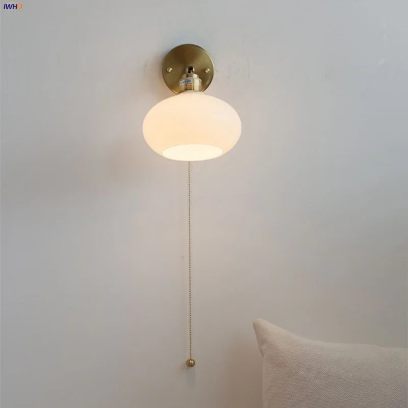 Helnys LED Wall Sconce White Glass Rotate Pull Chain Switch Stair Light