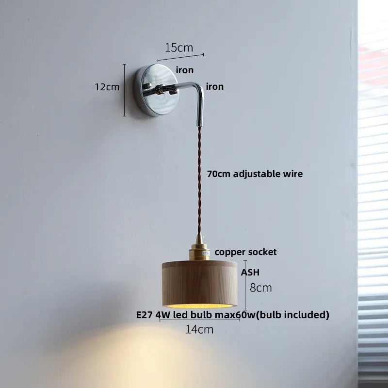 Helnys Walnut Ash LED Wall Lamp Sconce - Adjustable Japanese Style Stair Light Fixtures