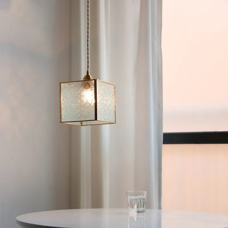 Helnys Square Glass LED Pendant Lamp for Kitchen Dining Living Room