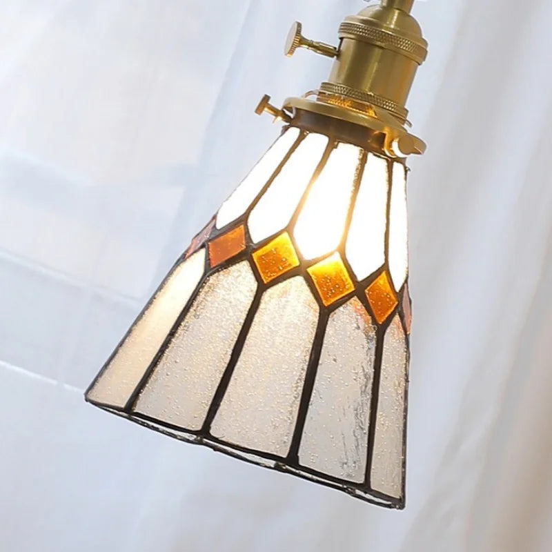 Helnys Tiffany Style Walnut Wood LED Pendant Lights with Copper Knob Switch