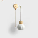 Helnys Modern Ceramic Wood Wall Sconce with LED Light and Pull Chain Switch