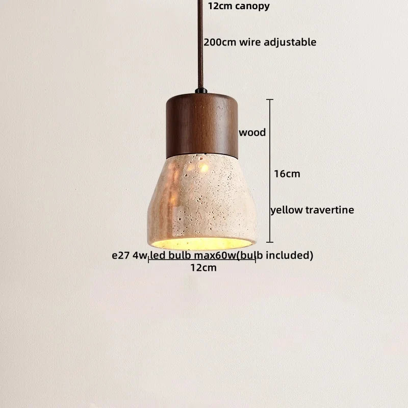 Helnys Adjustable LED Pendant Lights Yellow Travertine Wood Base Nordic Modern Hang Lamp