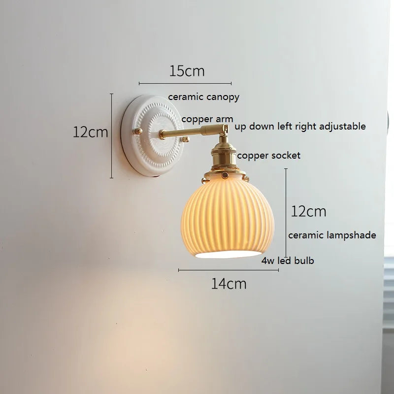 Helnys Modern LED Wall Lamp Ceramic Canopy Copper Arm Socket Indoor Light
